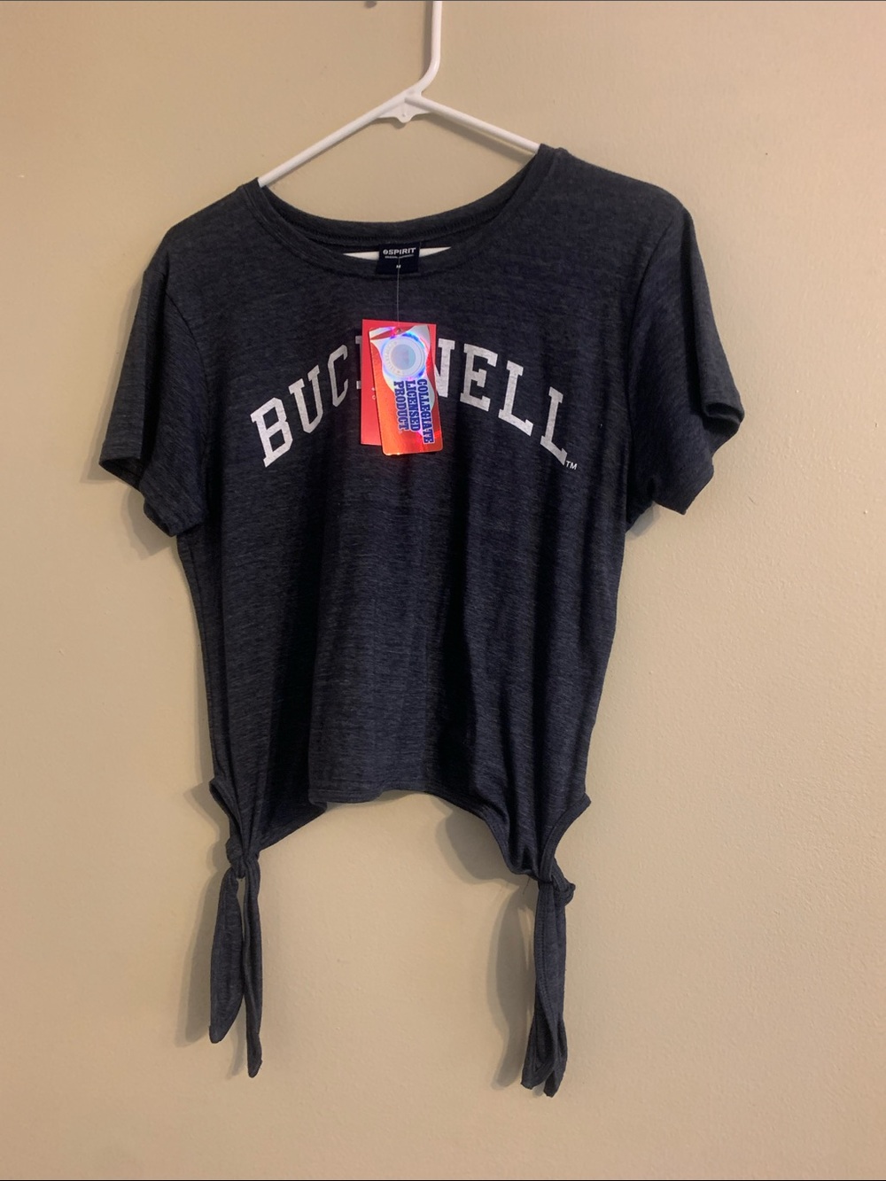 Bucknell Dark Gray Tie-Hem Crop Tee new